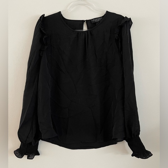 Laundry | Black Smocked Cuff Blouse / Ruffles | Sheer | Women’s Large - Picture 3 of 6